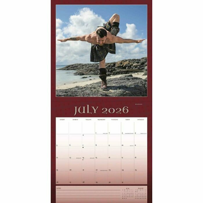 Calendrier 2026 Sexy Homme Yoga Kilt Ecossais Carr