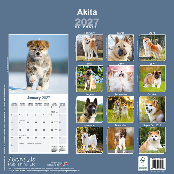 Calendrier  2027 Akita Inu