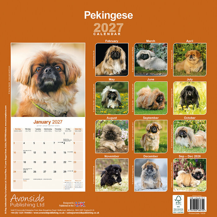 Calendrier 2027 Pékinois Calendrier papier 2027 Pekinois