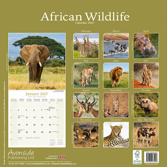 Calendrier 2027 Animaux sauvages Calendrier Mural 2027 Animaux sauvages