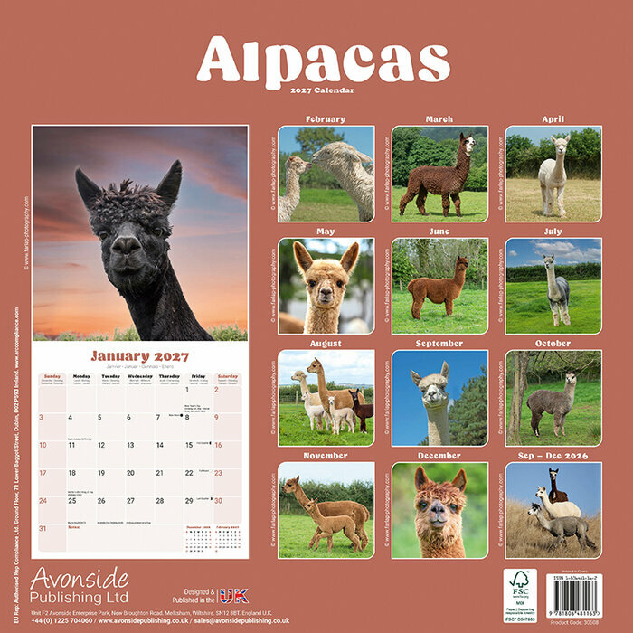 Calendrier Papier 2027 Lama Alpaga