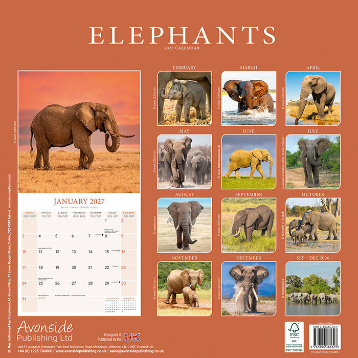 Calendrier 2027 Eléphant Calendrier Papier 2027 Eléphant
