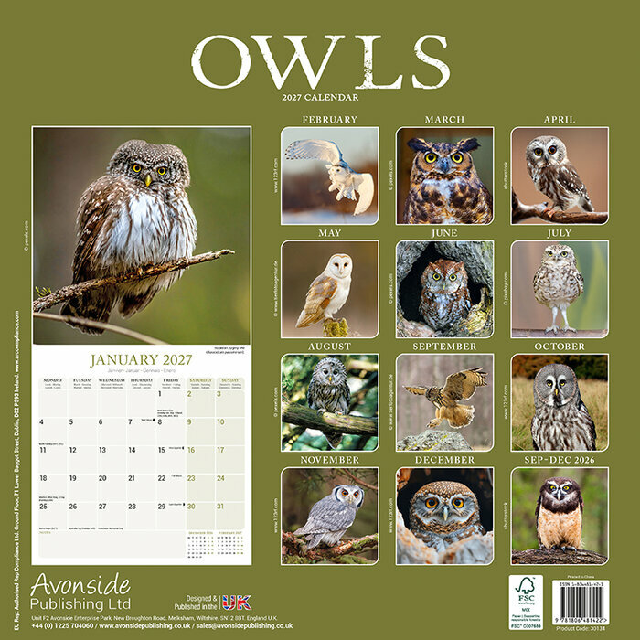 Calendrier 2027 papier Chouette