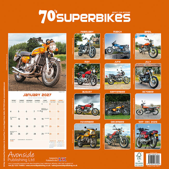 Calendrier 2027 Motos Années 70 Calendrier 2027 Moto années 70