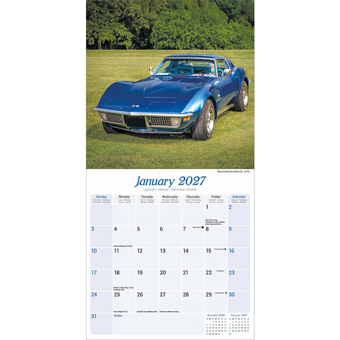 Calendrier 2027 Voiture Américaine Rétro Calendrier 2027 Voiture Américaine Bleue
