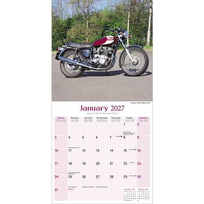 Calendrier 2027 papier Moto Anglaise