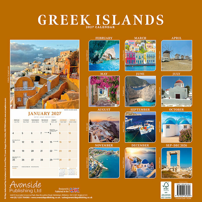 Calendrier 2027 Iles Grecques Calendrier 2027 papier Iles Grecques Santorin