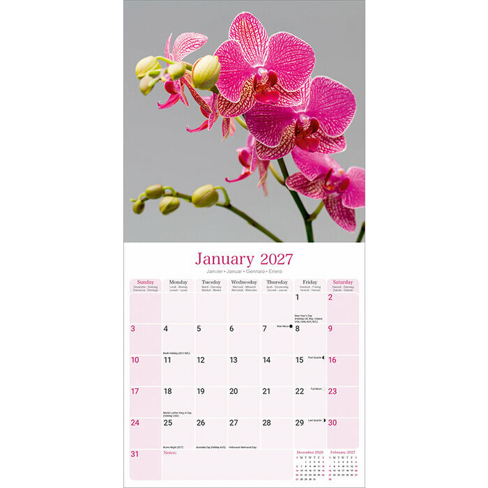 Calendrier 2027 Fleurs Orchidées Calendrier 2027 papier Orchidée