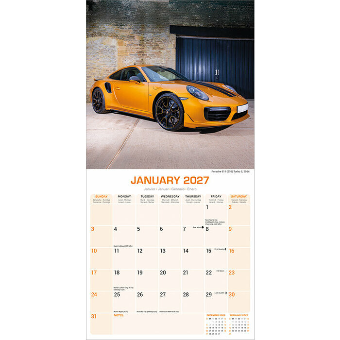 Calendrier 2027 Porsche Voiture
