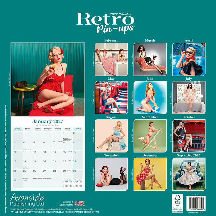 Calendrier 2027 papier Pin up retro photo