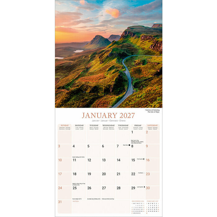 Calendrier 2027 Ecosse Cascade