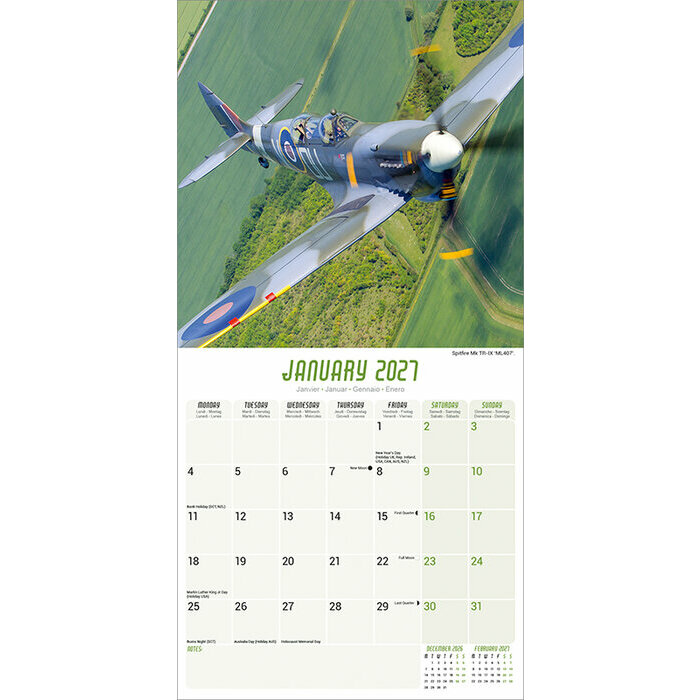 Calendrier 2027 Avion Militaire Spitfire Calendrier 2027 Avion militaire
