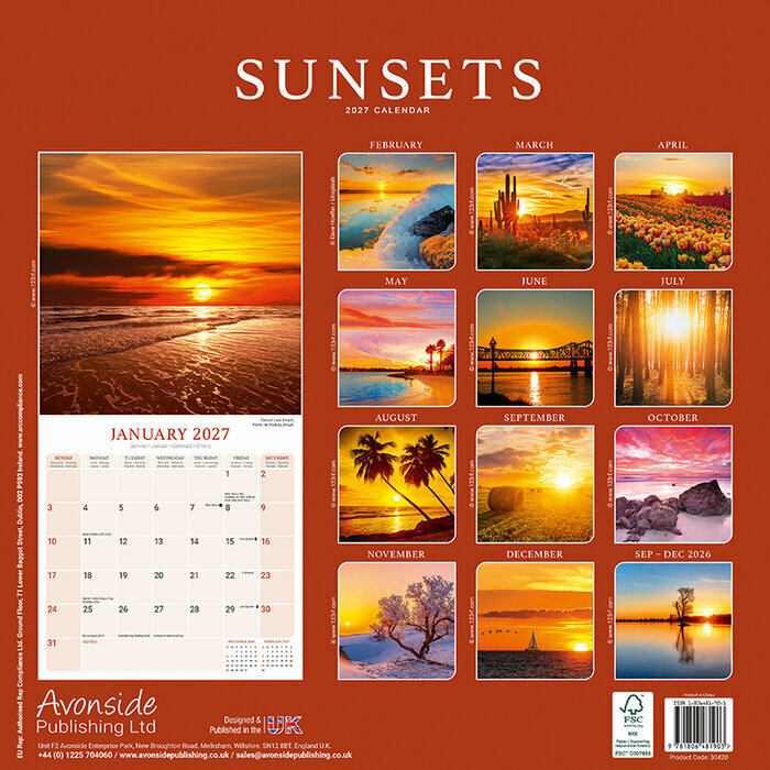 Calendrier 2027 papier Coucher de Soleil Bord de Rivi�re