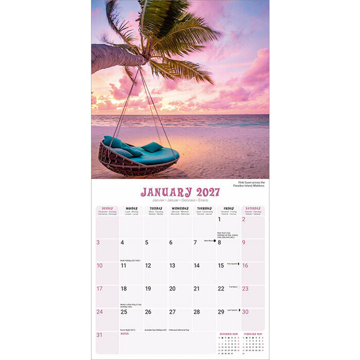 Calendrier 2027 papier Couch� de soleil ile paradisiiaque