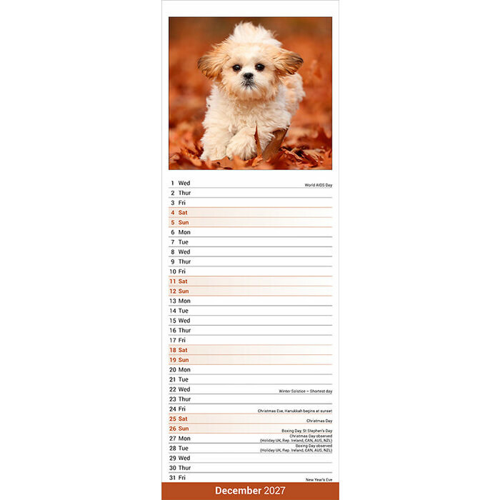 Calendrier Etroit Slim 2027 Shih Tzu Calendrier Slim 2027 mural Shih Tzu