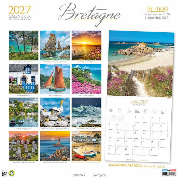 Calendrier Mural 2026 Bretagne Bateaux Ports