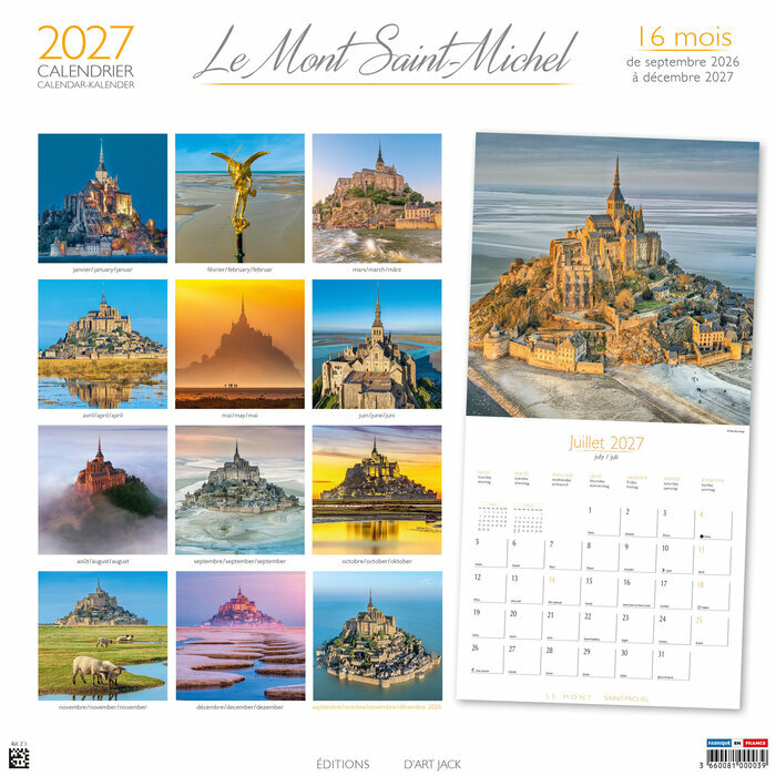 Calendrier Mural 2027 12 photos Le Mont Saint Michel