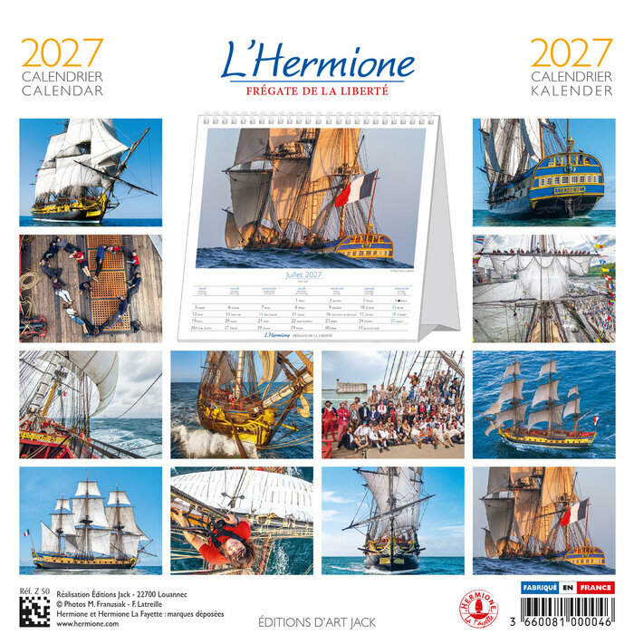 Calendrier Chevalet 2027 Frégate L'hermione Calendrier Papier à Poser Hermione 2027
