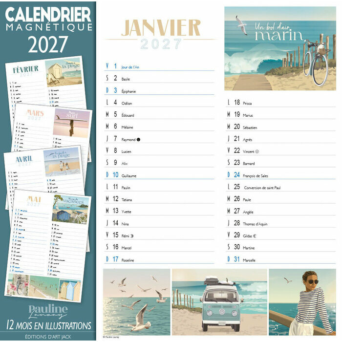 Calendrier Magnétique 2027 Un Bol d'Air Marin Pauline Launay Calendrier Magnetique Affiche Vacances 2027