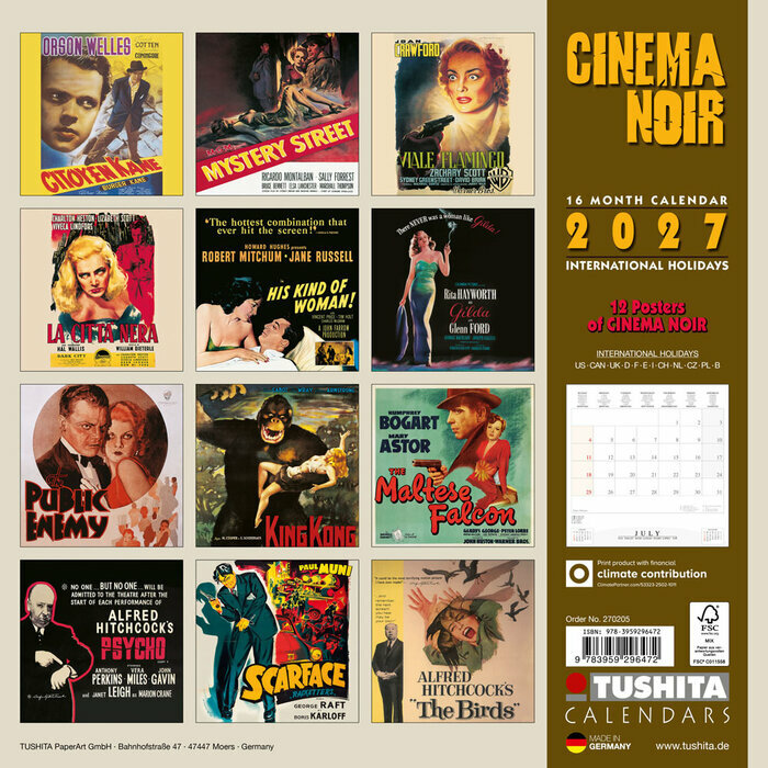 Calendrier 2027 cinema Noir Affiche