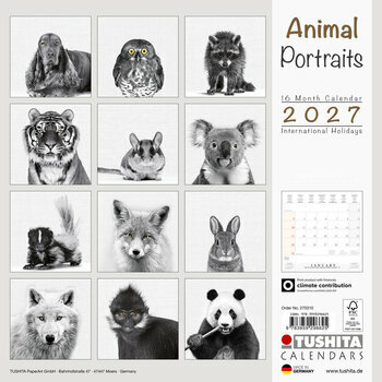 Calendrier 2027 Portrait Animaux Noir et Blanc
