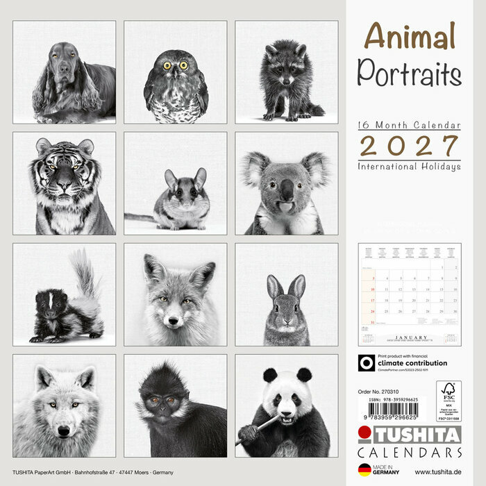 Calendrier 2027 Animaux Noir Blanc Herisson