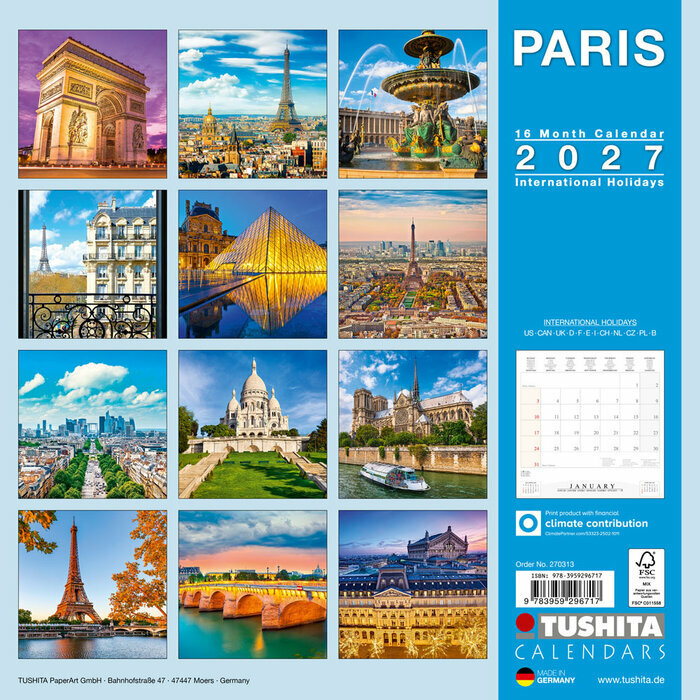 Calendrier 2027 Arc de Triomphe Paris