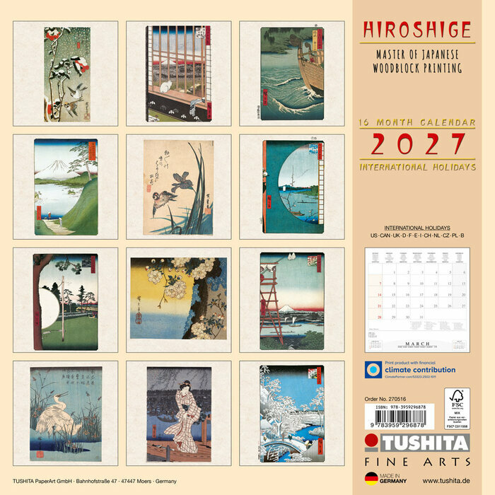 Calendrier Mural  Hiroshige 2027 Art Japonais