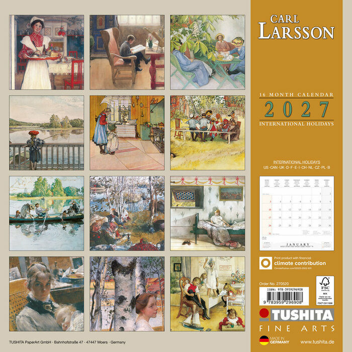 Calendrier Mural 2027 Art Carl Larsson