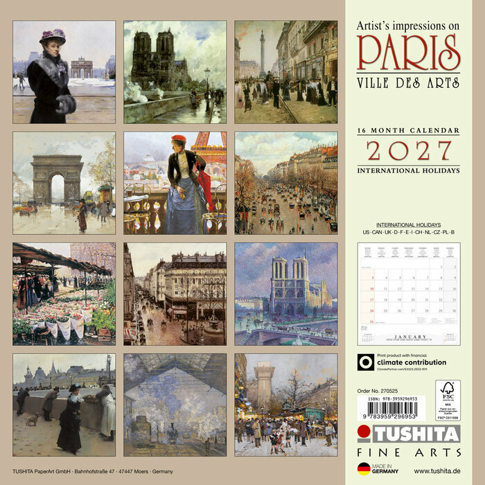 Calendrier Mural 2027 Impressionniste Paris Art