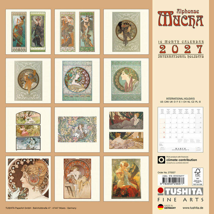 Calendrier 2027 Mucha Art Nouveau