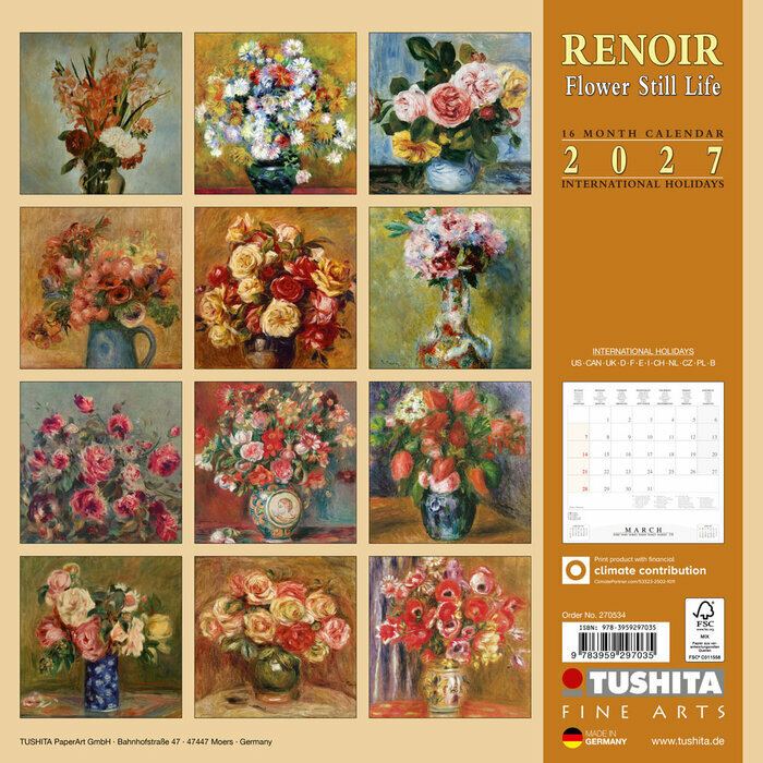Calendrier 2027 Renoir Bouquets de Fleurs