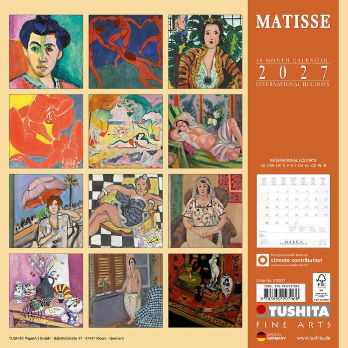 Calendrier Papier 2027  Henri Matisse Fauviste