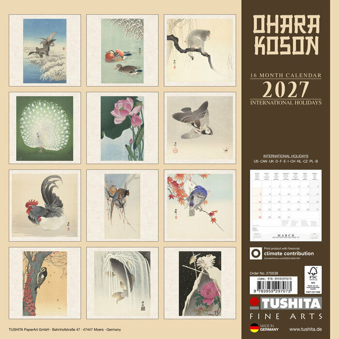 Calendrier Papier 2027 Ohara Koson Art Japonais
