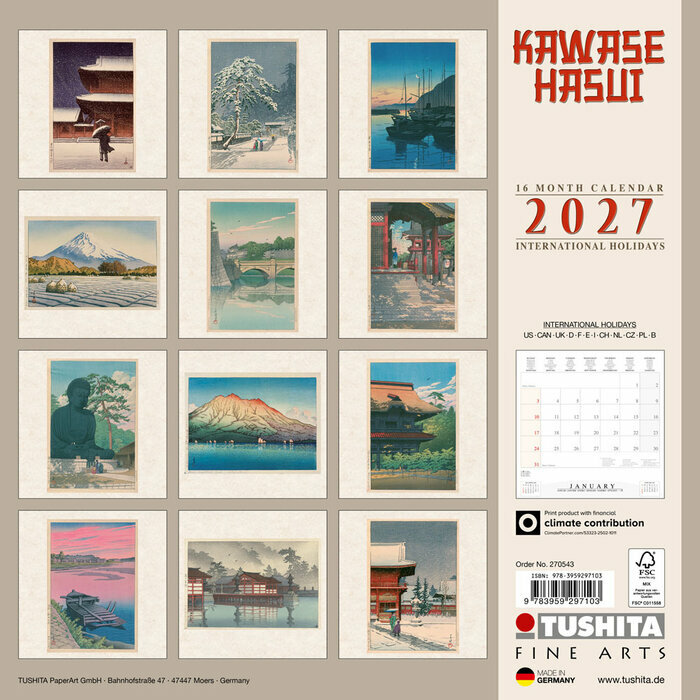 Calendrier Papier 2027 Kawase Hasui Art Japonais