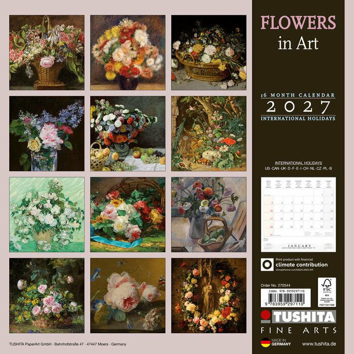 Calendrier Papier 2027 Fleurs dans l'Art