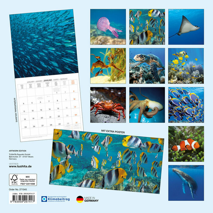 Calendrier 2027 Créatures Animaux sous Marins avec Poster Offert Calendrier 2027 Mural Créatures Animaux sous Marins avec Poster Offert