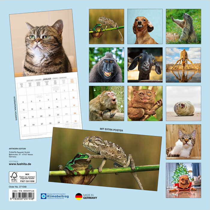 Calendrier Papier 2027 Animaux Funny Dr�les avec Poster Offert