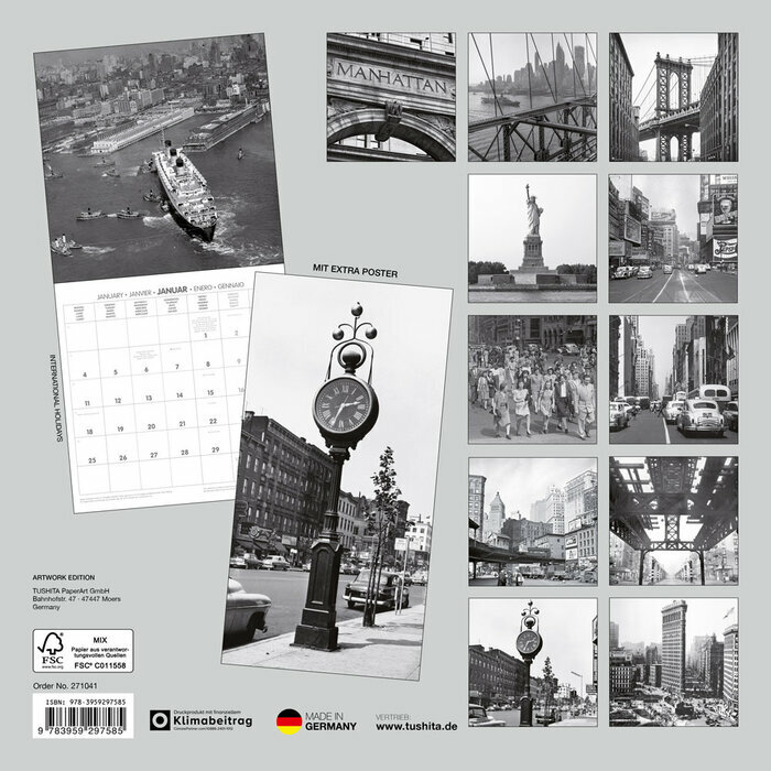 Calendrier Papier 2027 New York R�tro Noir et Blanc