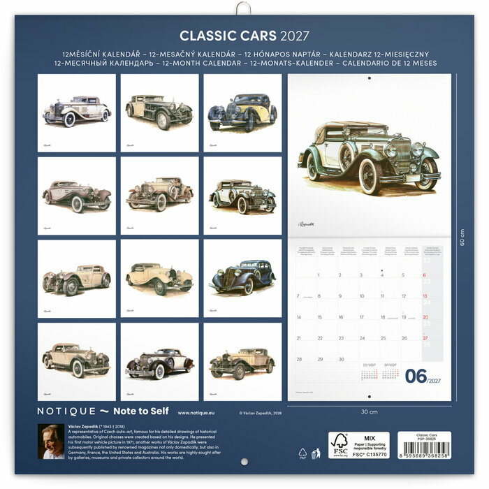 Calendrier mural 2027 Dessins Art Voitures de Collection