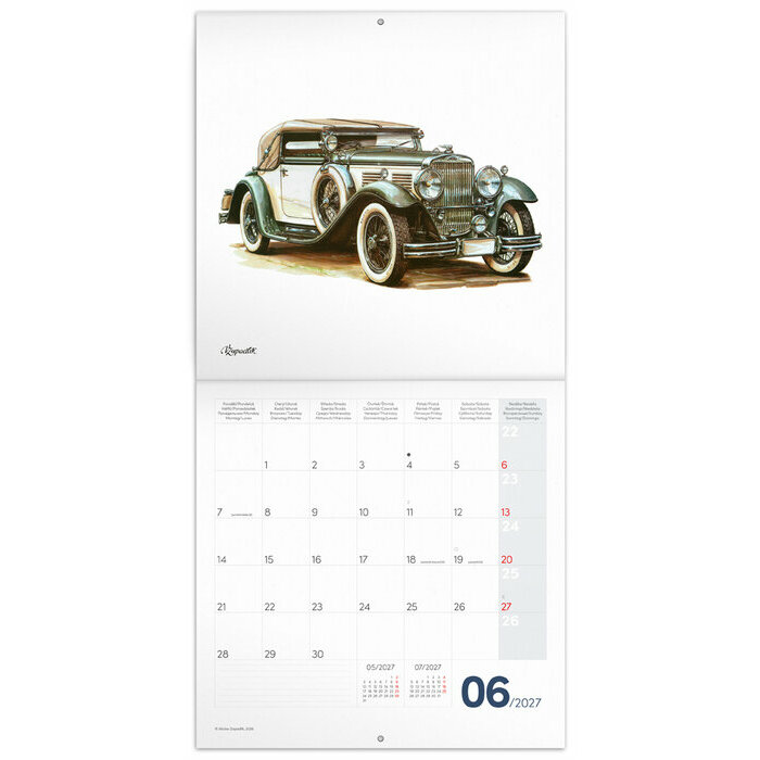 Calendrier  2027 Dessins Art Voitures de Collection