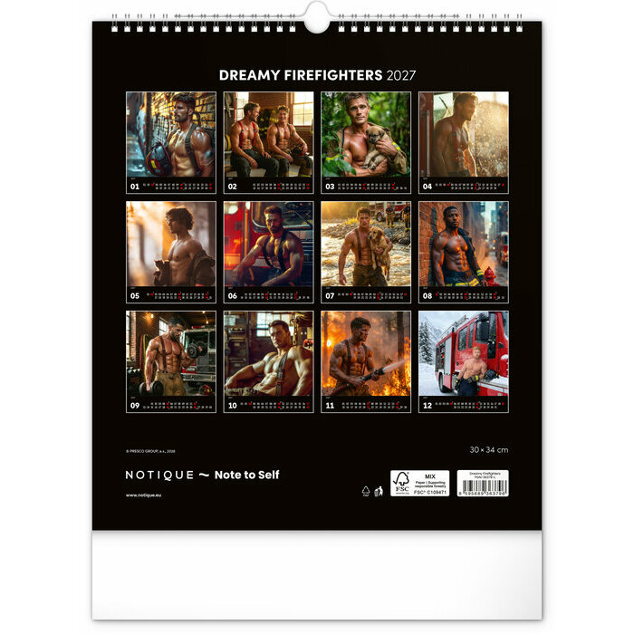 Calendrier papier 2027 Homme Sexy Torses Pompiers