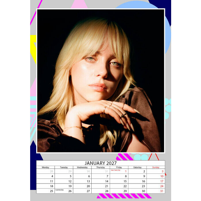Calendrier 2027 Billie Eilish Format A3 Calendrier 2027 Billie Eilish