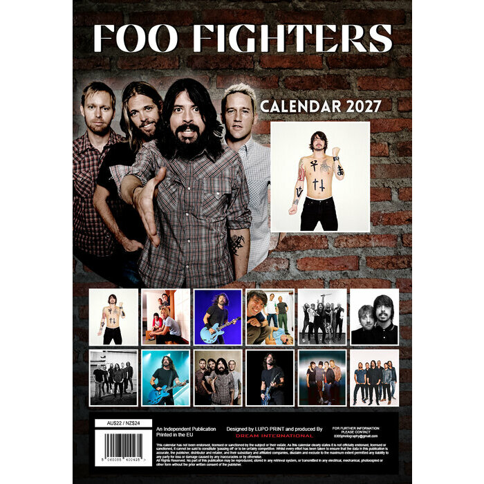 Calendrier 2027 Foo Fighter Hard Rock Format A3 Calendrier 2027 papier Foo Fighter