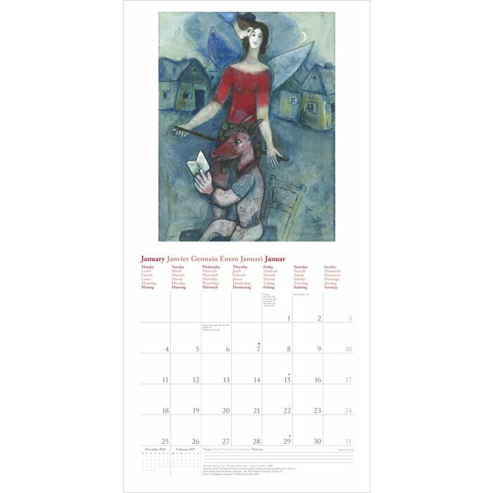 Calendrier Papier 2027 Artiste Marc Chagall
