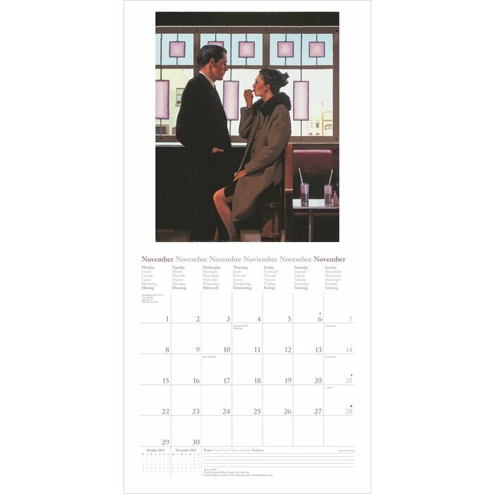 Calendrier Mural 2027 Artiste Jack Vettriano