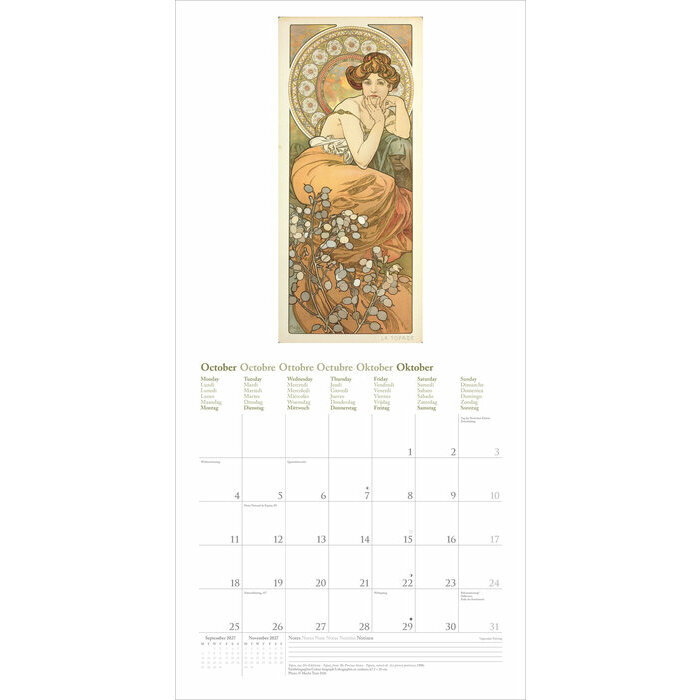 Calendrier 2027 papier Artiste Alphonse Mucha