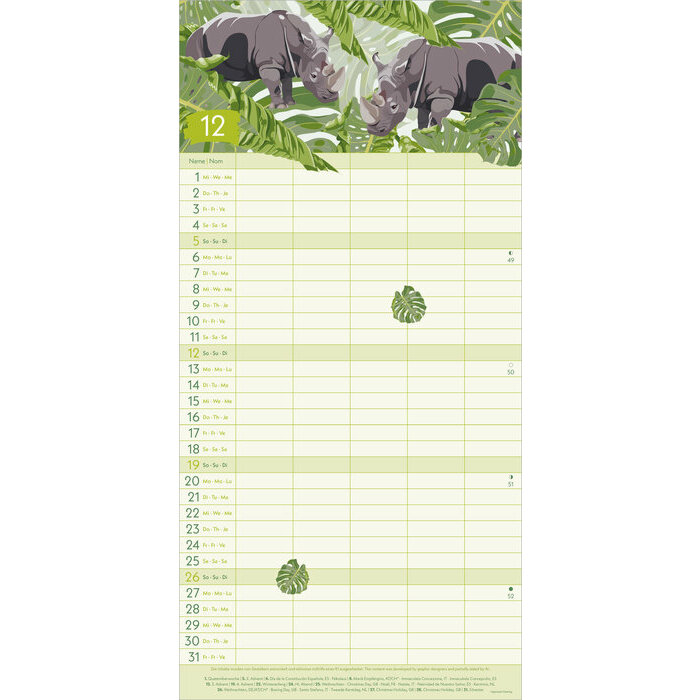 Calendrier Familial 2027 papier Eco-responsable Jungle