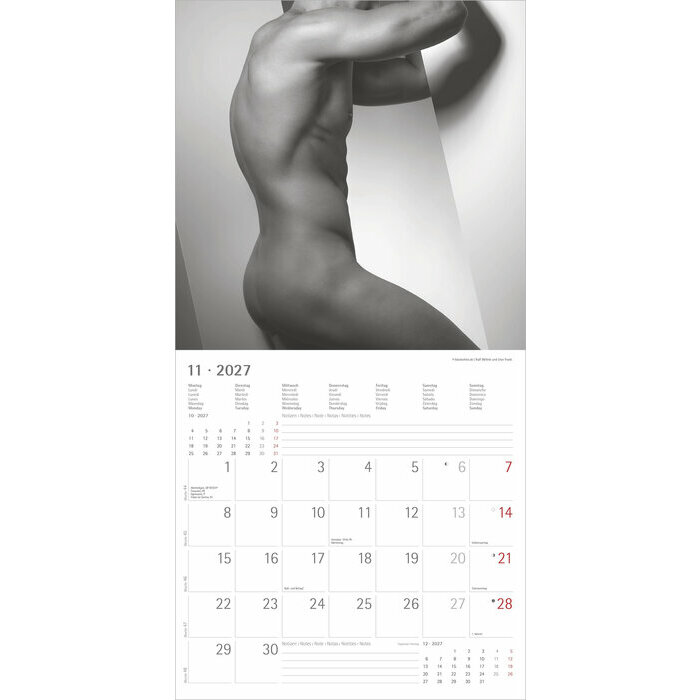 Calendrier 2027 Corps Homme Sexy nu noir et blanc