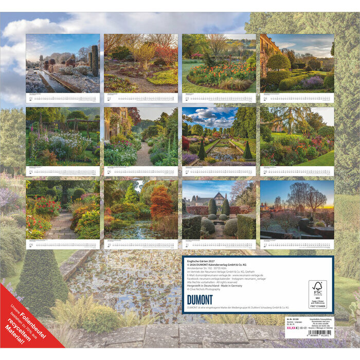 Maxi Calendrier Nature 38x35.5cm 2027 Jardins Anglais
